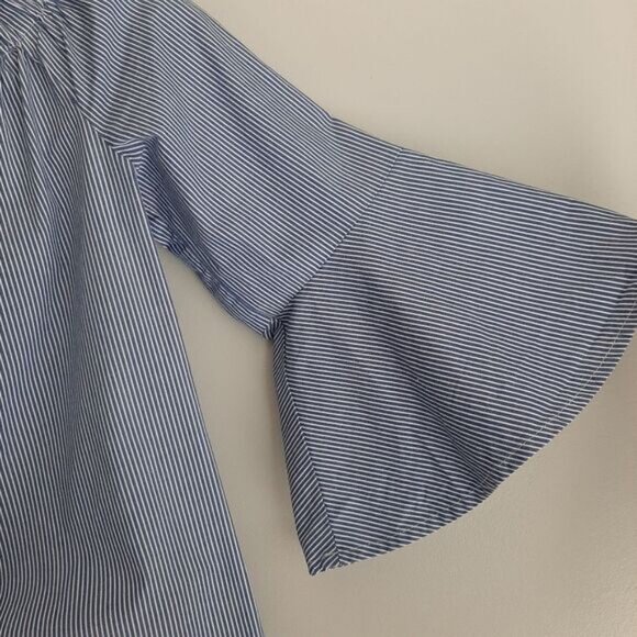 LORD & TAYLOR Bell Sleeve Top Scoop / Off Shoulder Blue & White Stripe Sz XS - Picture 8 of 14